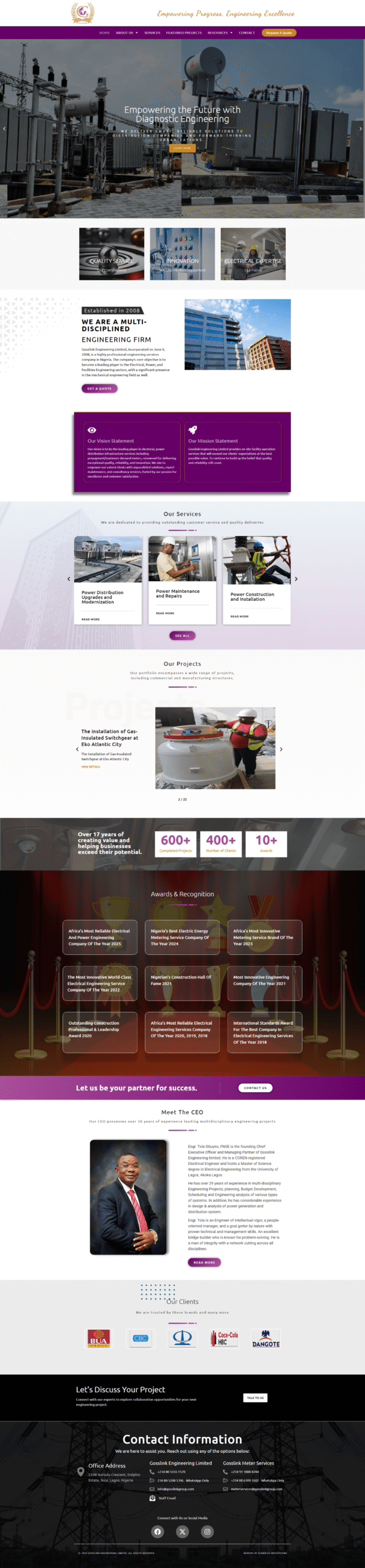 Gosslink Engineering Limited website design by Fundelex Infosystems