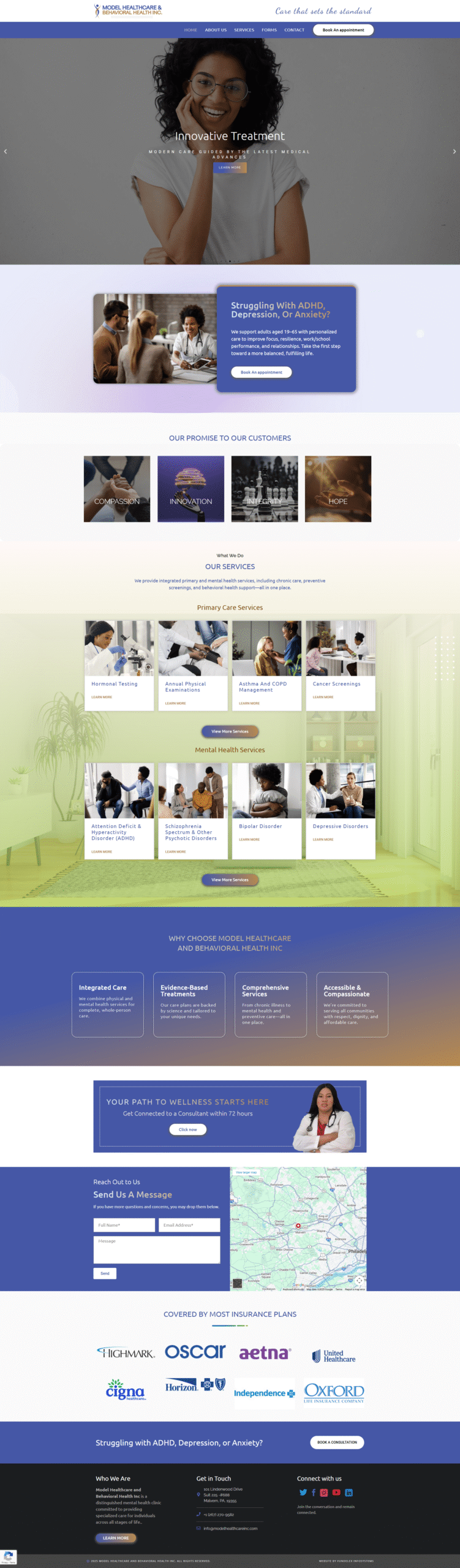 Model Healthcare and Behavioral Health Inc. website design by Fundelex Infosystems
